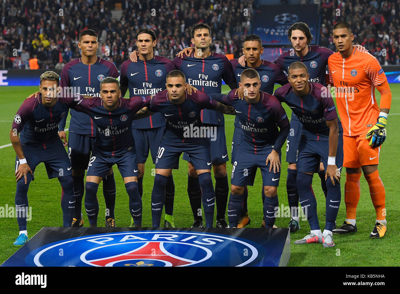 Paris, Frankreich. September 2017. Teamfoto Paris Saint-Germain. GES./ Fussball/ Champions League: Paris Saint-Germain - FC Bayern München, 27.09.2017 Fußball: Champions League: Paris Saint-Germain vs FC Bayern München, Paris, 27. September 2017   Nutzung weltweit Quelle: dpa/Alamy Live News Stockfoto