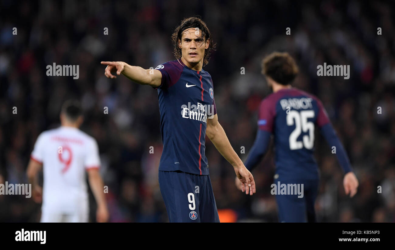 Paris, Frankreich. September 2017. Edinson Cavani (Paris Saint-Germain). GES./ Fussball/ Champions League: Paris Saint-Germain - FC Bayern München, 27.09.2017 Fußball: Champions League: Paris Saint-Germain vs FC Bayern München, Paris, 27. September 2017   Nutzung weltweit Quelle: dpa/Alamy Live News Stockfoto