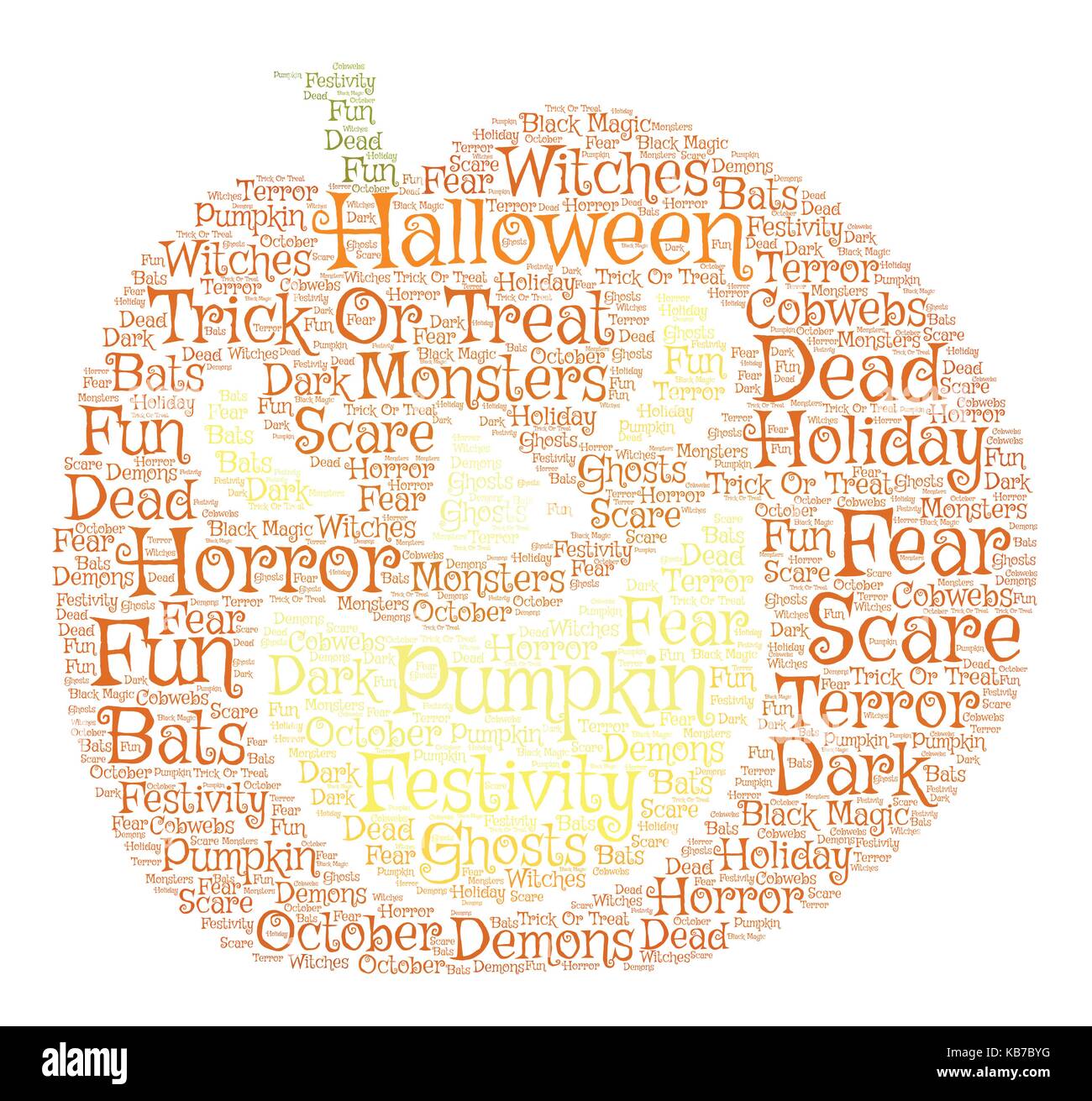 Wort Wolke, Halloween Konzept mit Kürbis Form und Tags auf weißem Hintergrund. Stock Vektor
