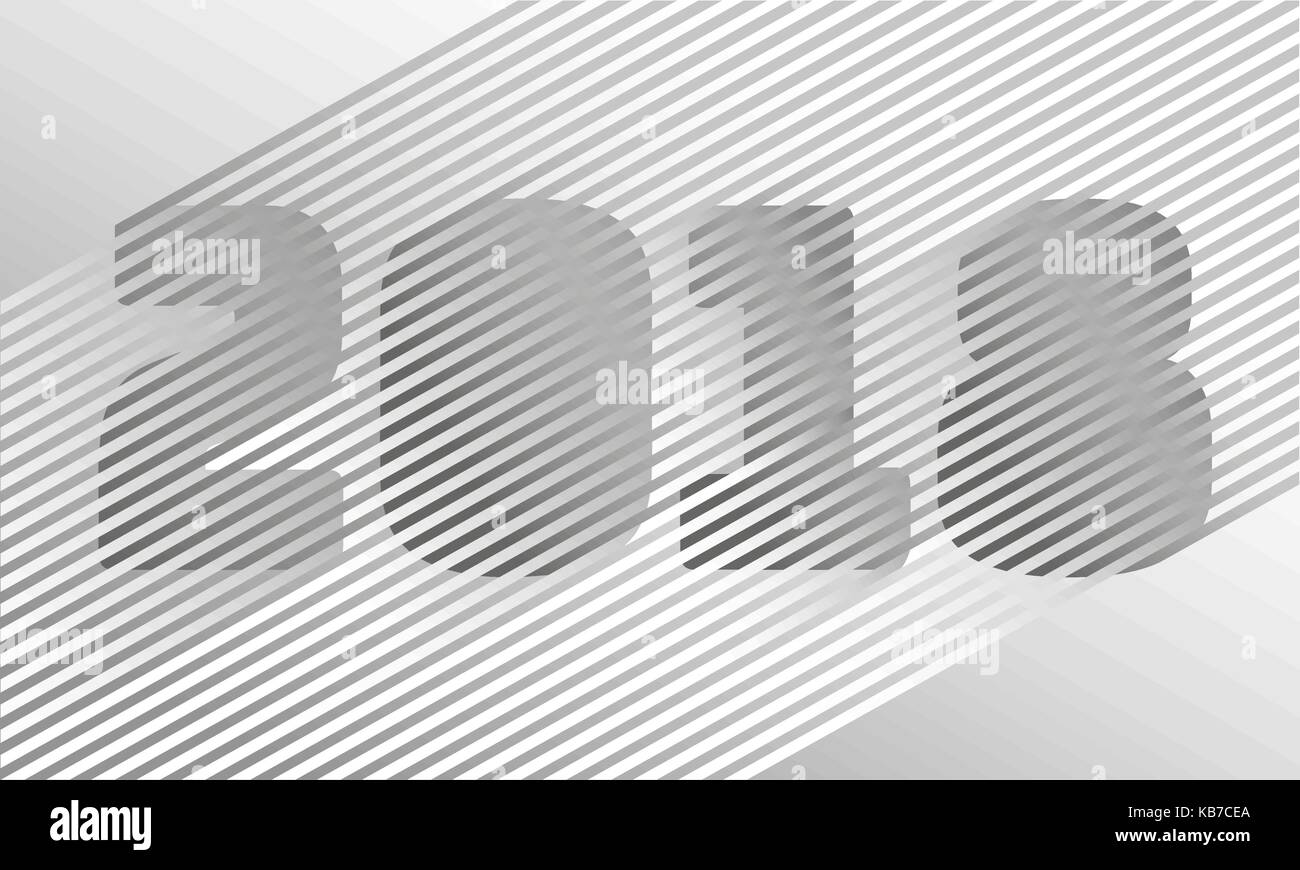 Abstrakte neutral Stripe 2018 Neues Jahr Anzahl. Disco retro trendige Design. Parallel grau weiß Color Line. Gradient Lebendige Schatten illusion Vector business Abbildung Stock Vektor