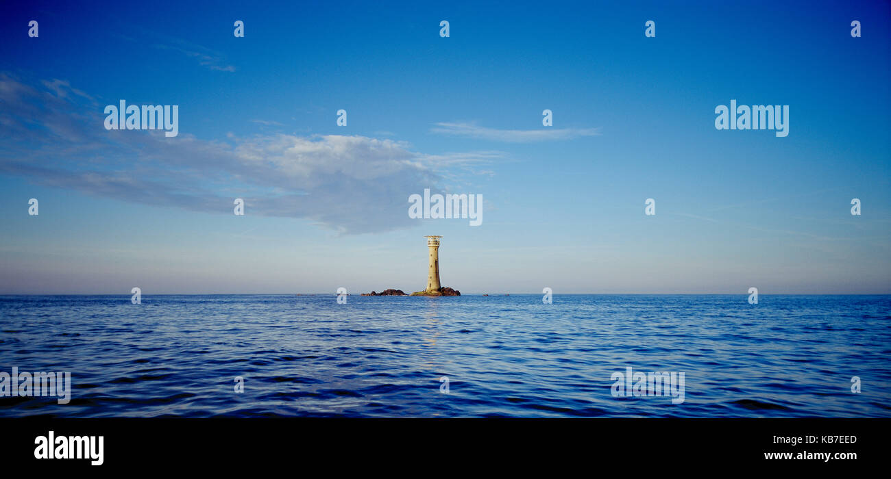 Kanal Inseln. Guernsey. Les Hanois Leuchtturm Stockfoto
