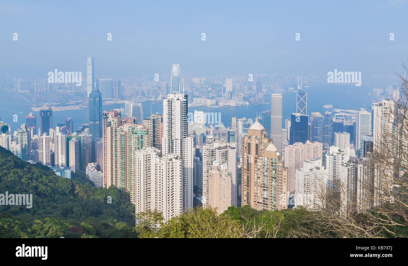 Hong Kong Panorama von Tag zu Tag. Stockfoto