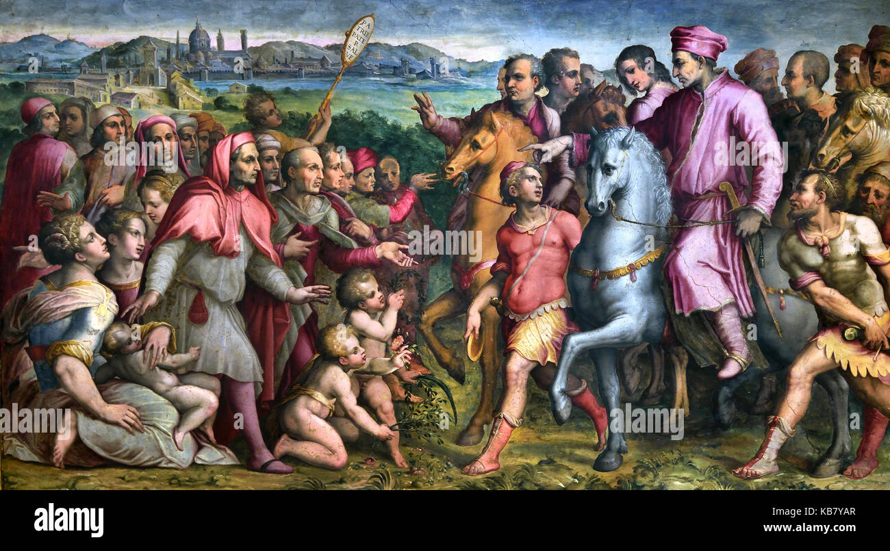 Triumphale Rückkehr von Cosimo den Älteren Giorgio Vasari 1556-1558 Im Palazzo Vecchio, Florenz, Italien Stockfoto