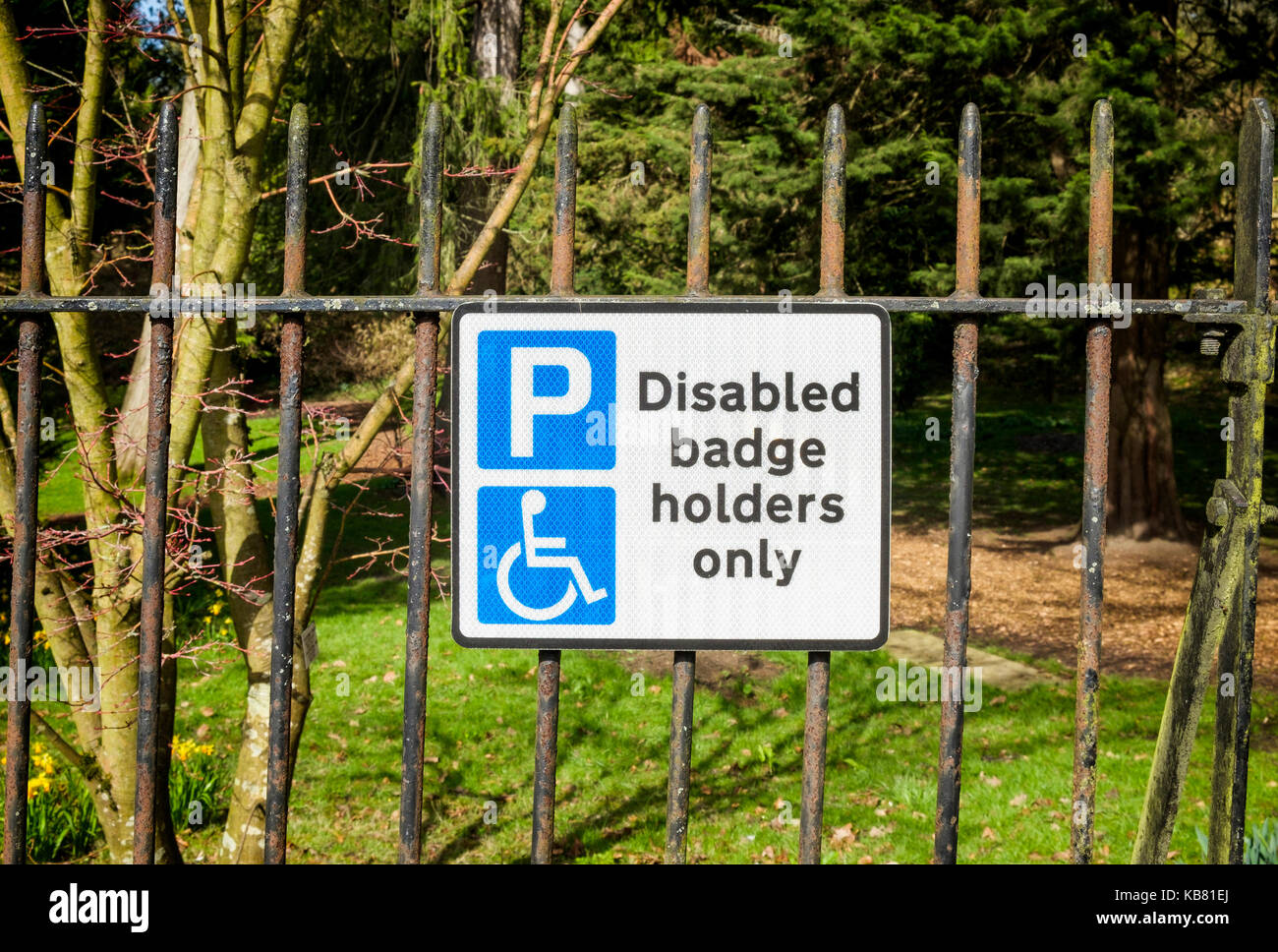 Eine blaue deaktiviert Badgeholder für behinderte Fahrer ist dargestellt in Royal Victoria Park, Bath, England, Großbritannien Stockfoto