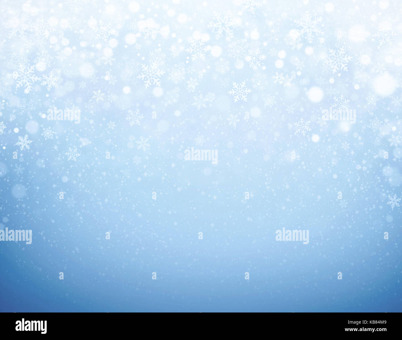 Schneeflocken Formen und Schneefall auf einem gefrorenen blauer Hintergrund - Winter Material Stockfoto