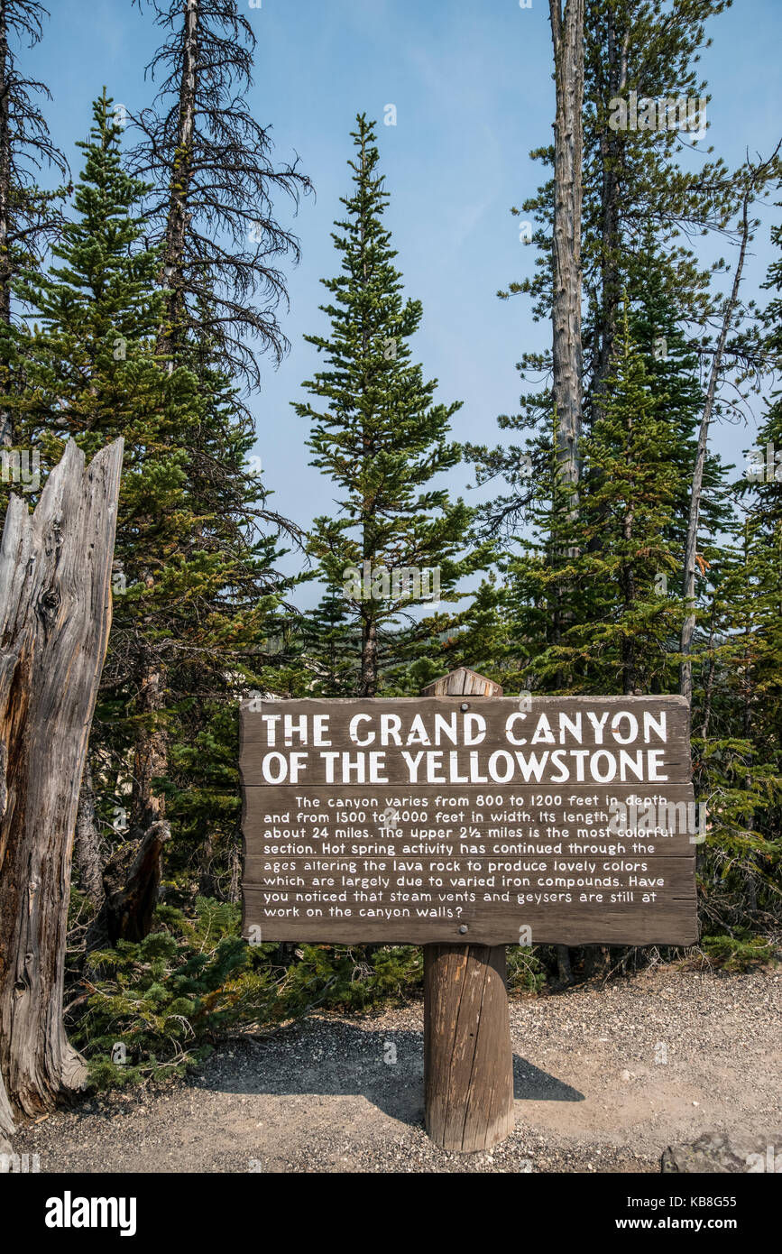 Yellowstone Canyon Wegweiser am Roten Felsen Punkt übersehen Stockfoto