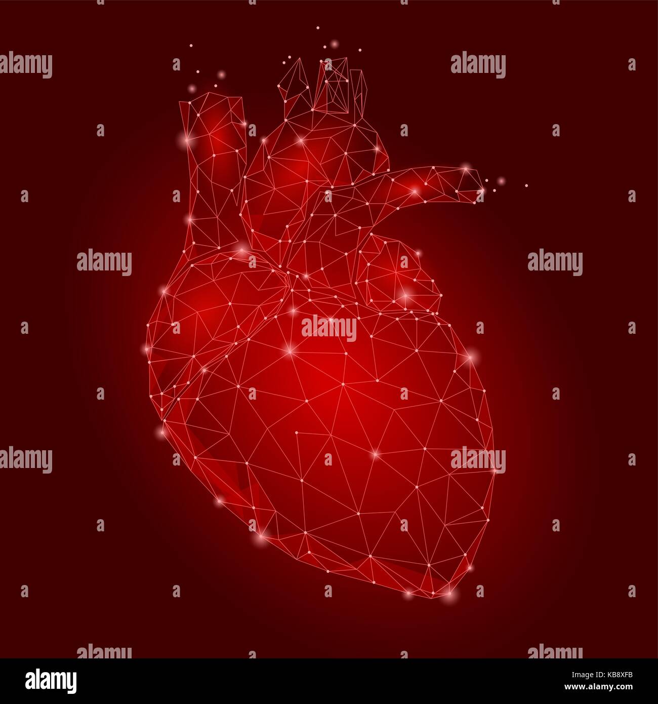 Menschliche Herz internen Organ Dreieck Low Poly. Verbunden dots Rot Technik 3D-Modell der Medizin gesunder Körper Teil Vector Illustration Stock Vektor