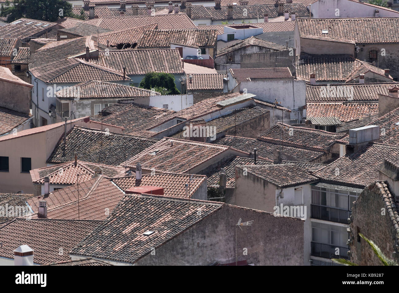 Hintergrund Bild der Dächer der Häuser in Trujillo Stadt (Cáceres, Spanien). Stockfoto