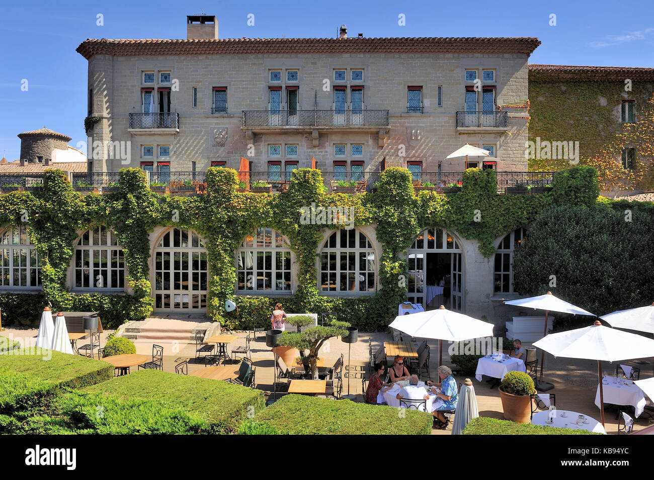 Hotel in der befestigten Stadt Carcassonne im französischen Departement Aude Stockfoto
