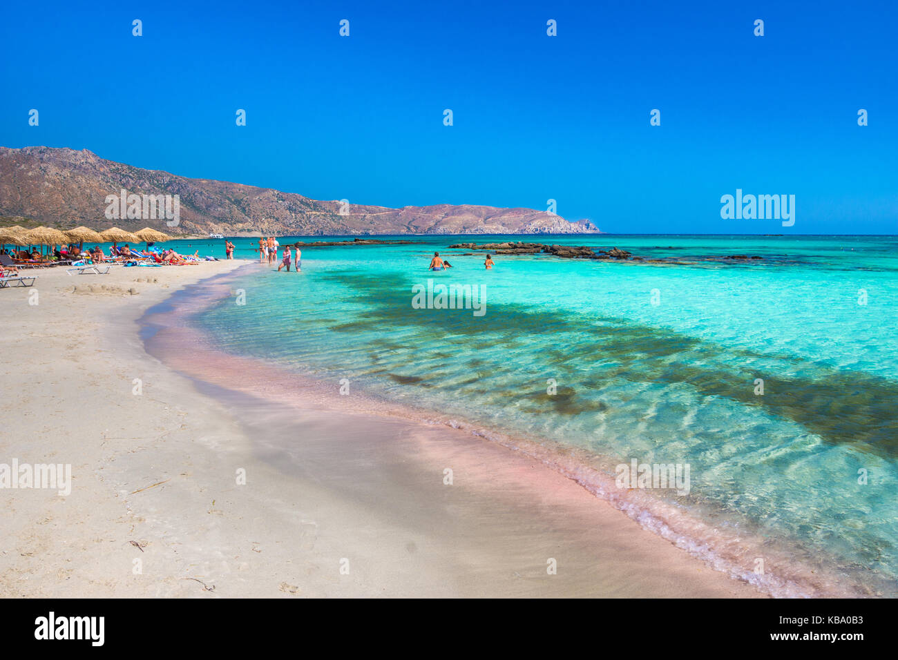 Tropischen Sandstrand mit türkisfarbenem Wasser, in Elafonisi, Kreta Stockfoto