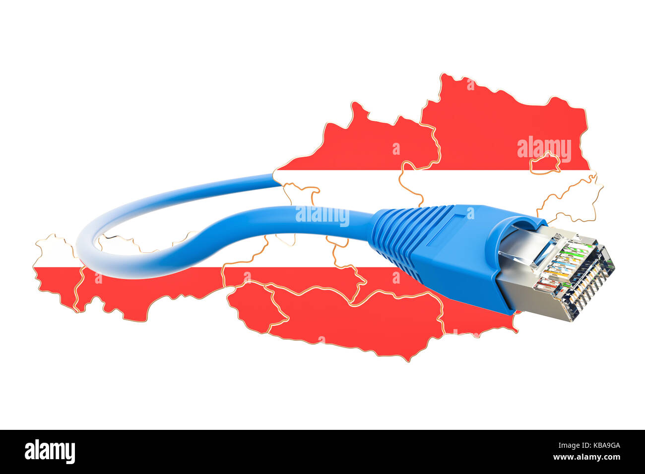 Internet in Österreich Konzept. 3D-Rendering auf weißem Hintergrund Stockfoto