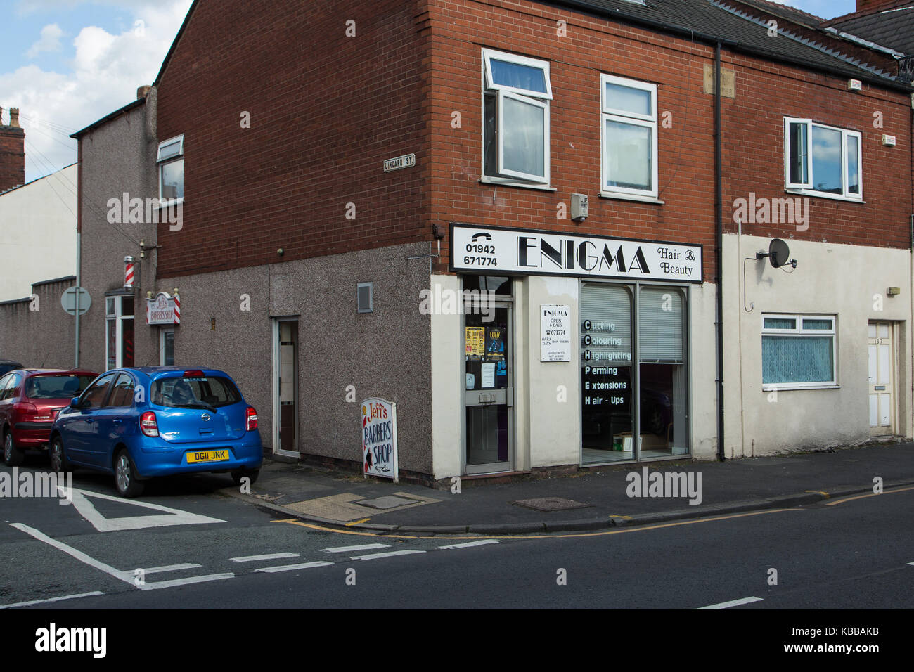 Enigma Hair & Beauty im Leigh, England, Großbritannien Stockfoto