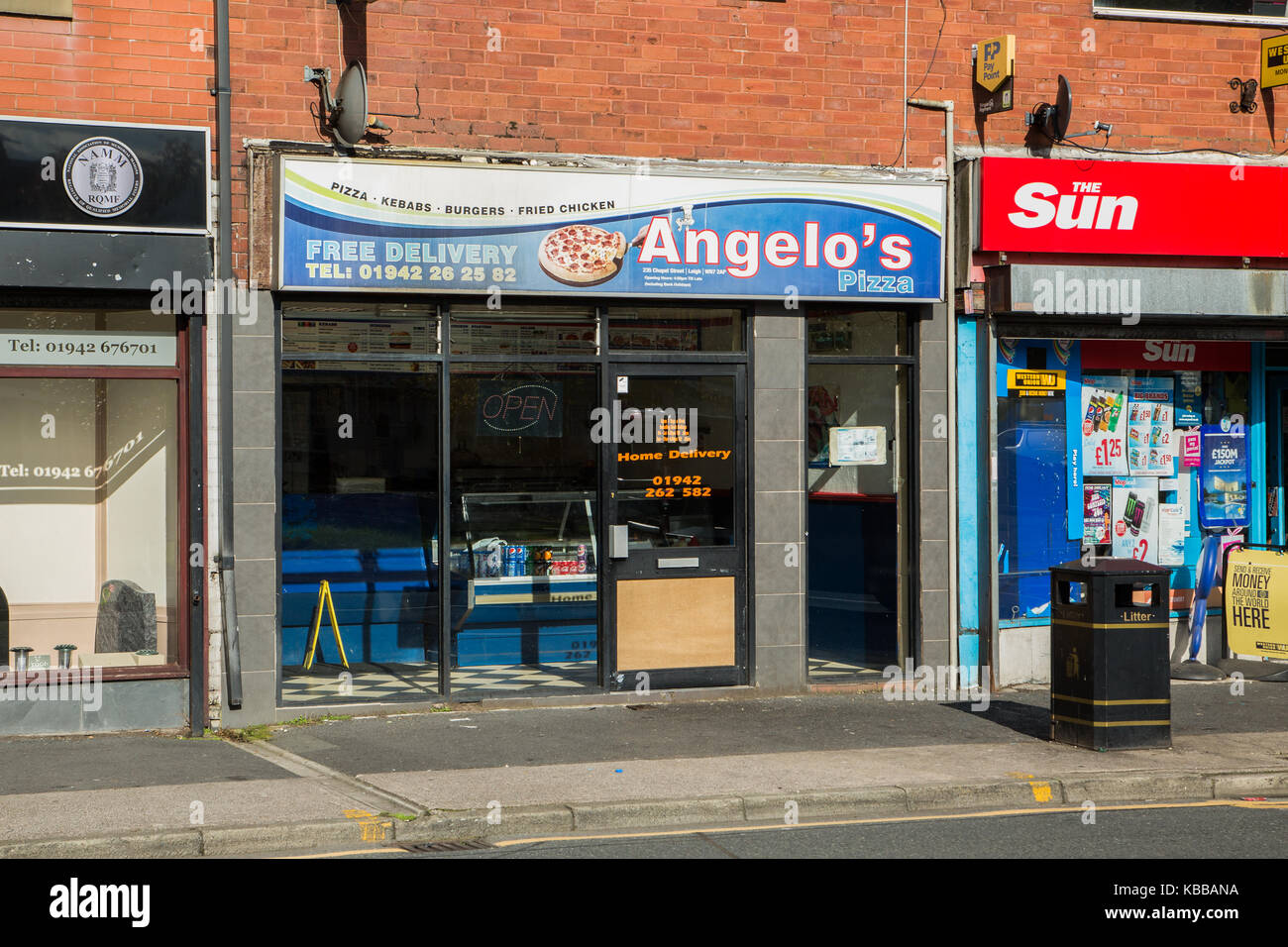 Angelo's Imbiss in Leigh, England, Großbritannien Stockfoto