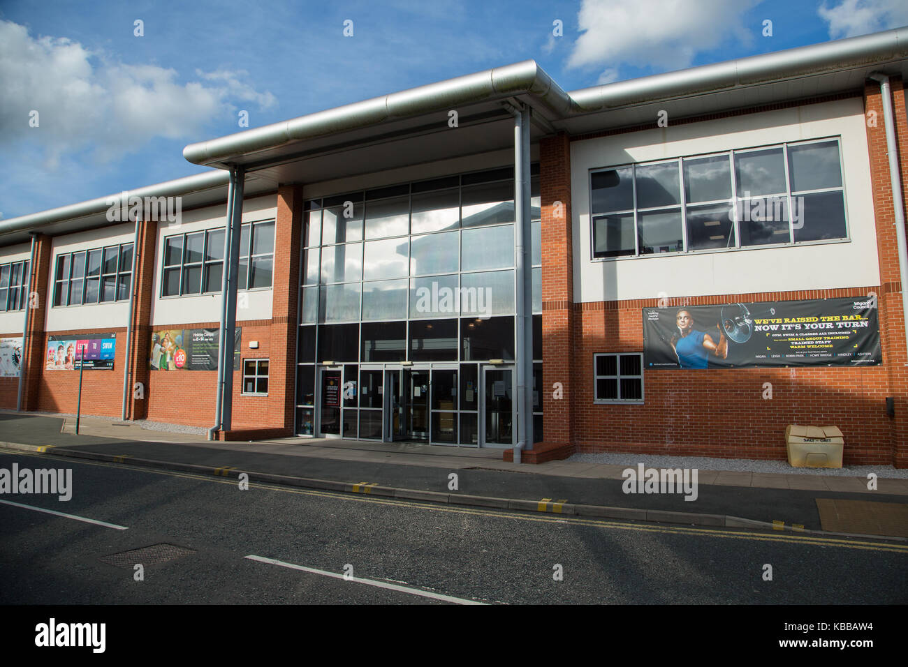 Leigh Freizeitanlage Fitness Club und Fitnessstudio Leigh Sports Village, Leigh, England, Großbritannien Stockfoto