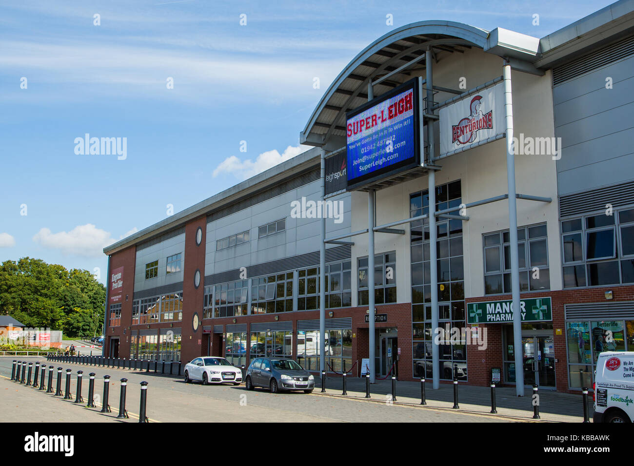 Leigh Zenturios Rugby League Stadion bei Leigh Sports Village, Leigh, Lancashire, England, Großbritannien Stockfoto