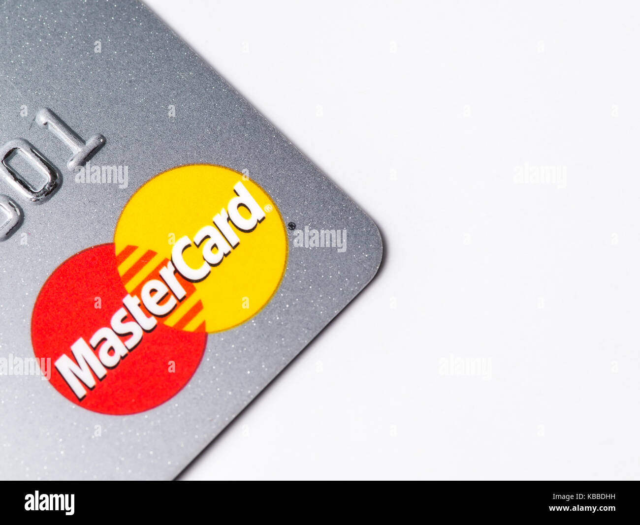 Chicago, IL, USA, May -12,2017, Nahaufnahme eines Master Card Kreditkarte auf weißem Hintergrund (nur für die redaktionelle Nutzung) Stockfoto