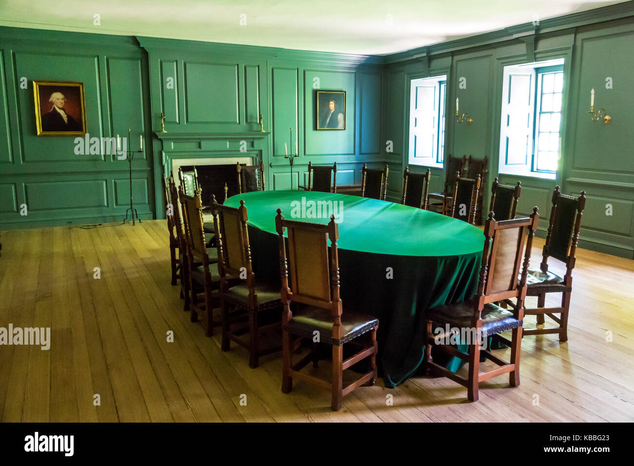 Colonial Williamsburg, Virginia, Amerika aus dem 18. Jahrhundert, College of William & Mary, Universität, historischer Campus, Wren-Gebäude, Inneneinrichtung, Convocation, Blu Stockfoto