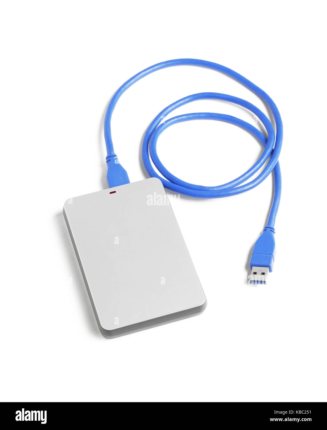 Computer externe Festplatte und USB-Kabel auf weißem Hintergrund Stockfoto