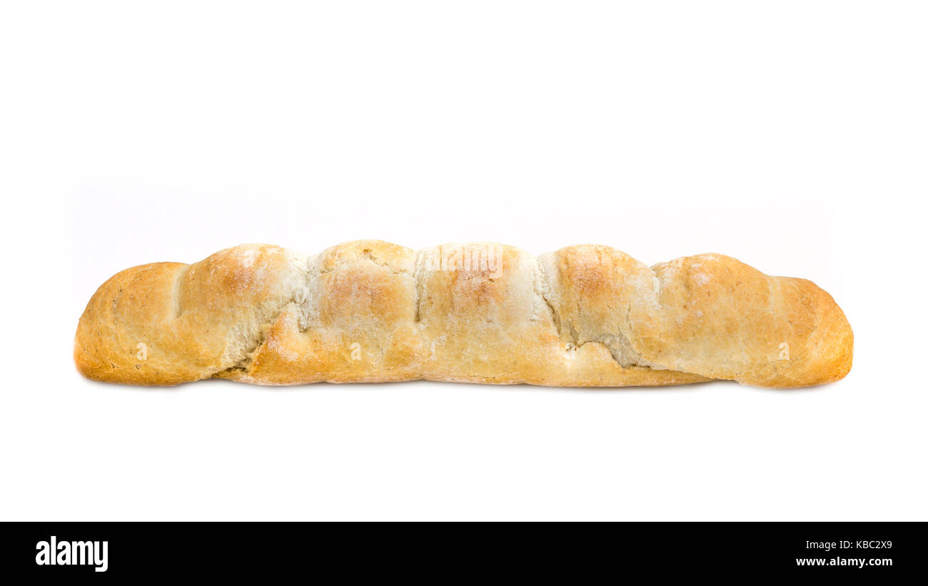 Lange Baguette auf weißem Hintergrund Stockfoto