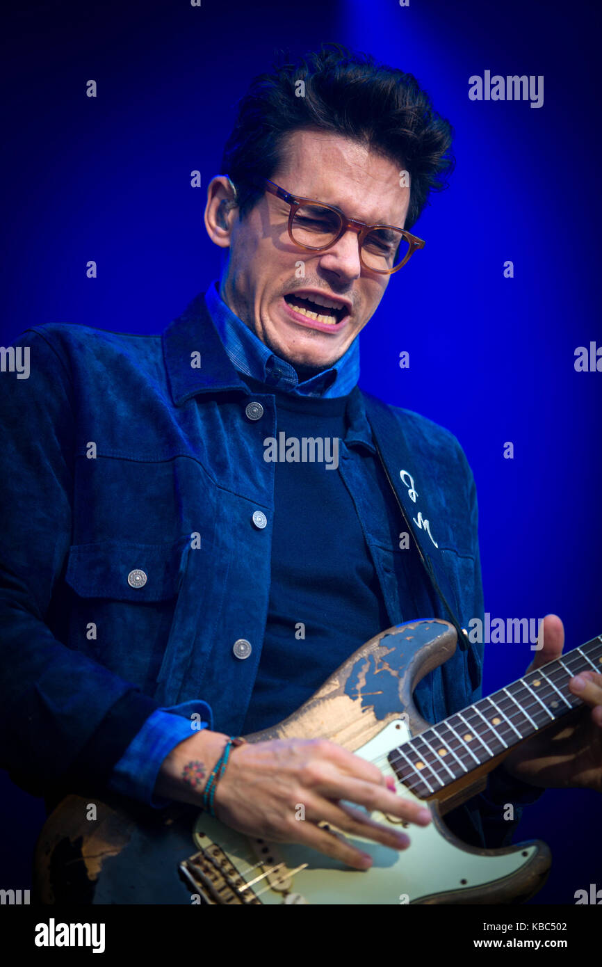 Die Amerikanischen Musiker, Gitarrist und Musiker John Mayer ein Live Konzert in der norwegischen Musik Festival Bergenfest 2014 führt. Norwegen, 15.06.2014. Stockfoto