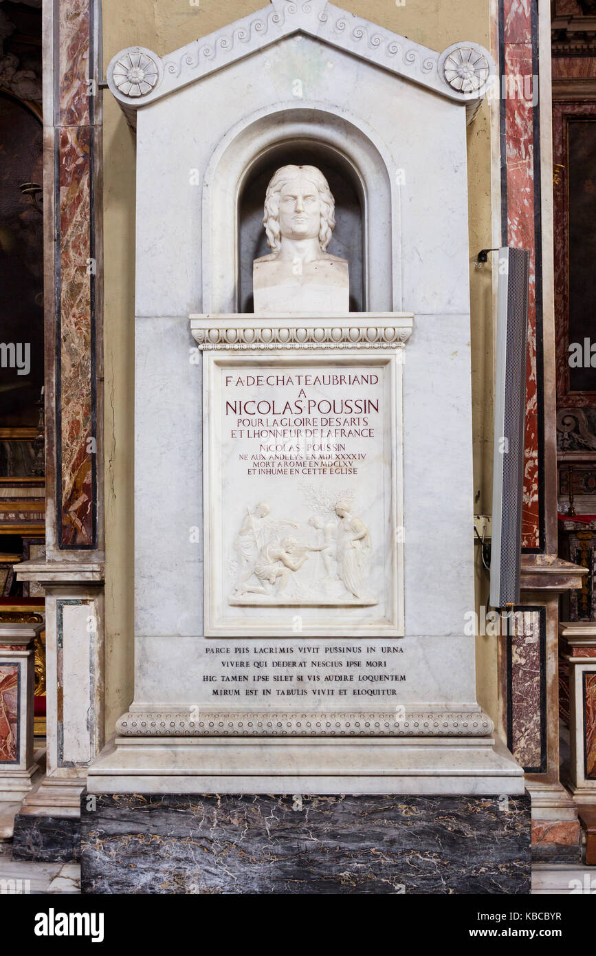 Grab von Nicolas Poussin, Basilika San Lorenzo in Lucina, Rom, Stockfoto