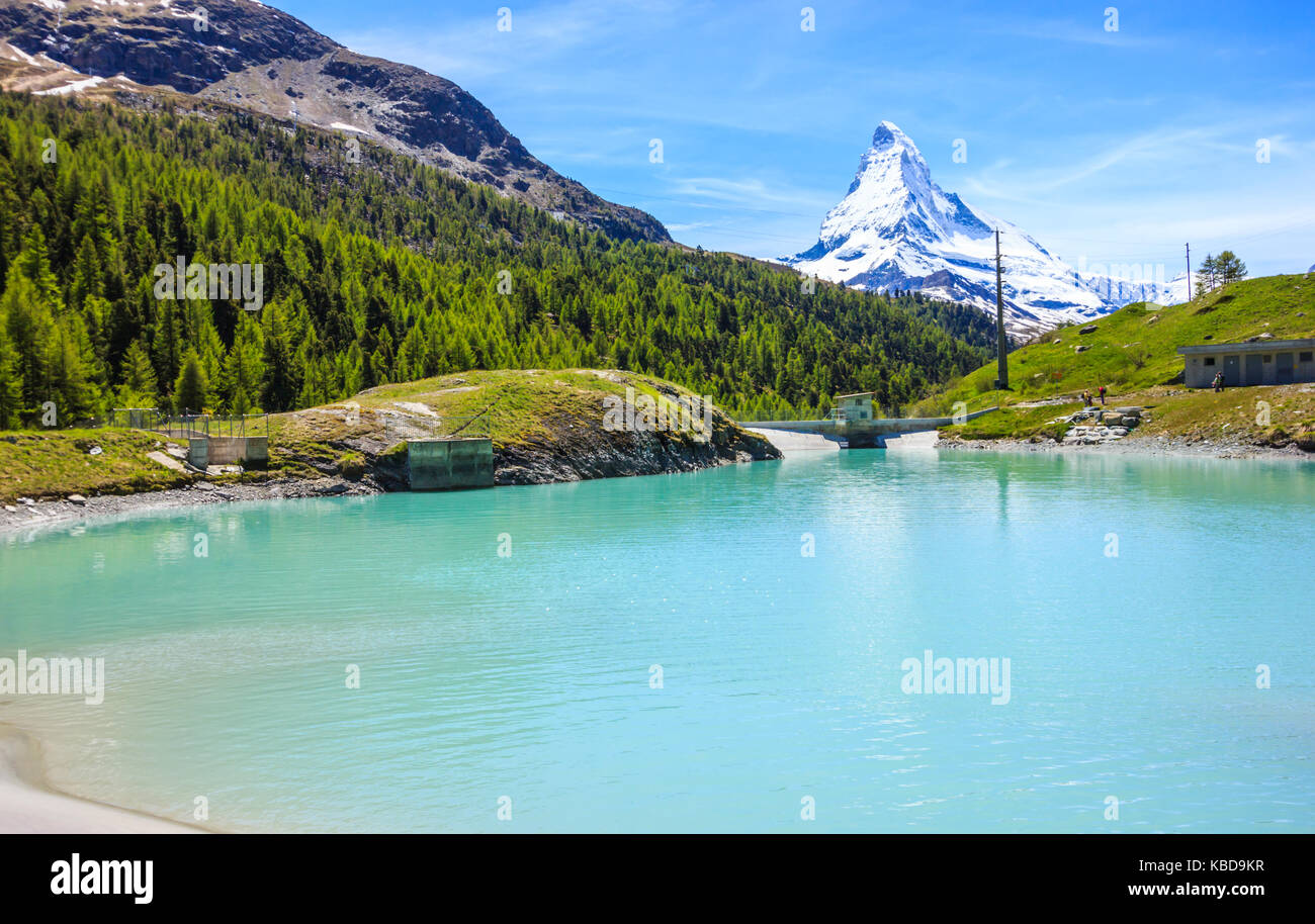 Moosjisee See, einer der fünf Seen Ziel um peak Matterhorn in Zermatt, Schweiz, Europa. Stockfoto