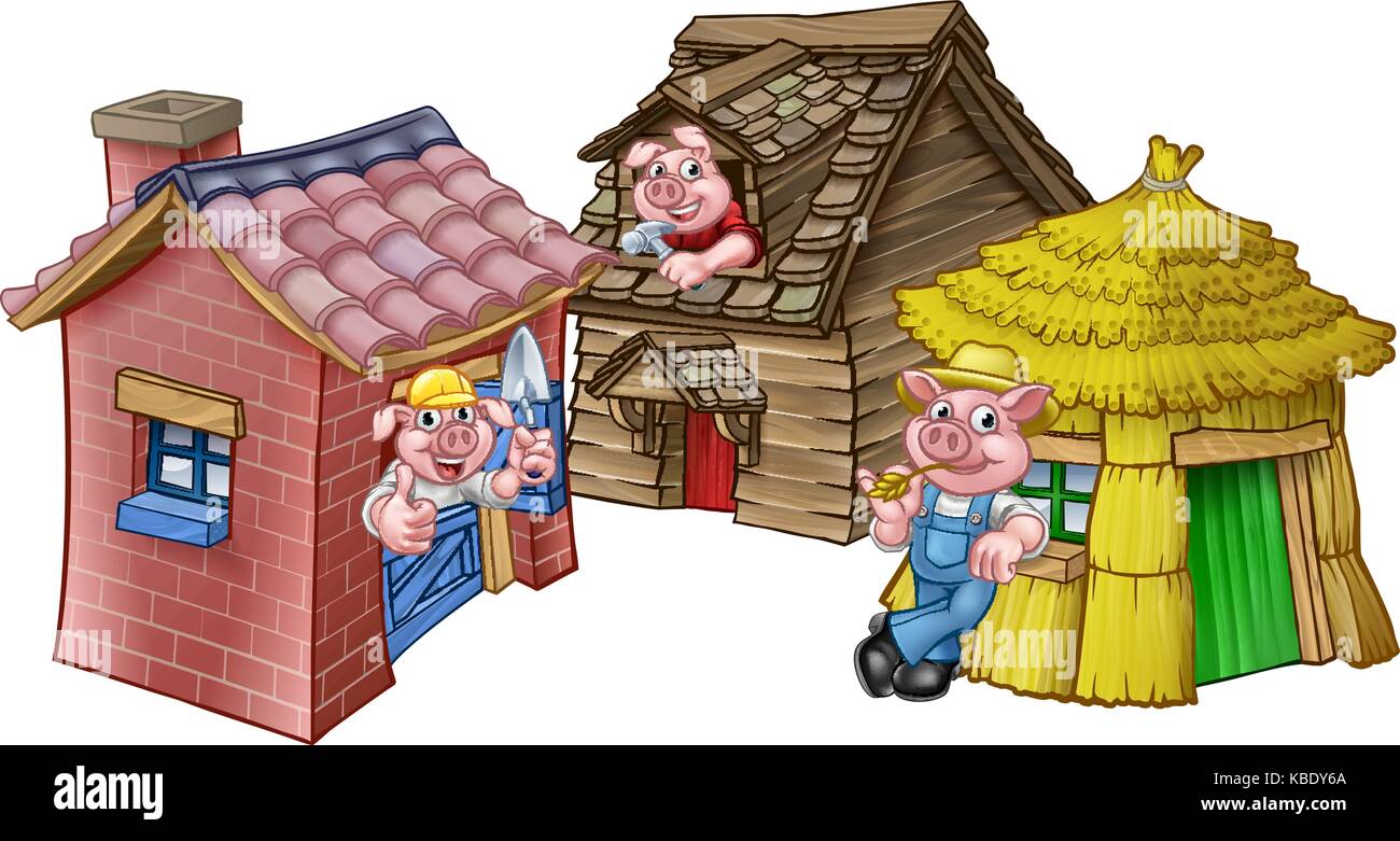 Die drei kleinen Schweine märchenhafte Häuser Stock Vektor