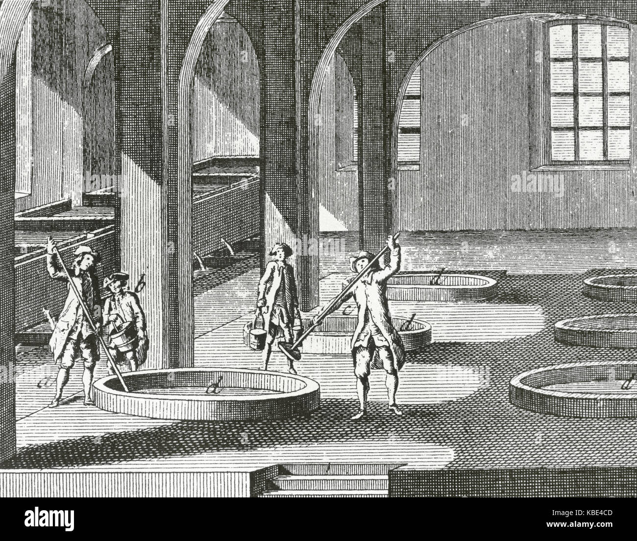 Soap factory. Mischprozess. 18. Encyclopedie von Diderot et d'Alembert. Gravur. Stockfoto