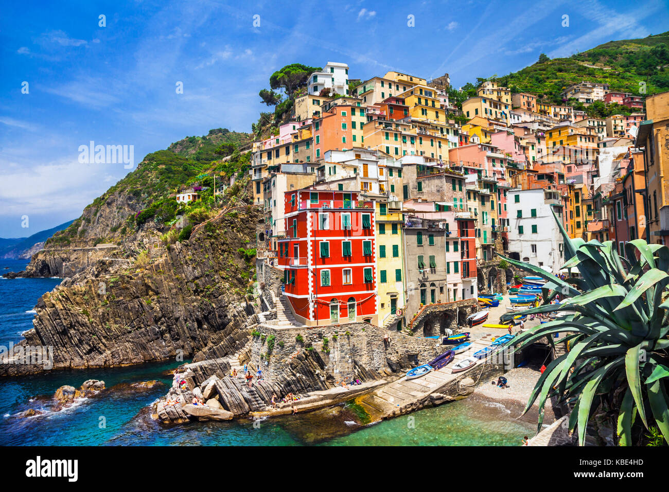 Schönsten italienischen Dörfern - Riomaggiore in Cinque Terre, lliguria Stockfoto