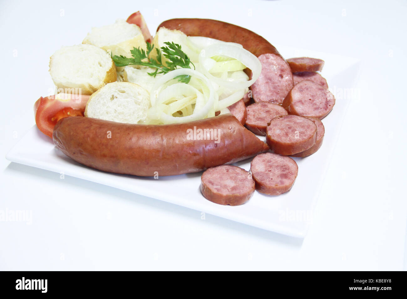 Wurst, Peperoni, Zwiebeln, São Paulo, Brasilien. Stockfoto