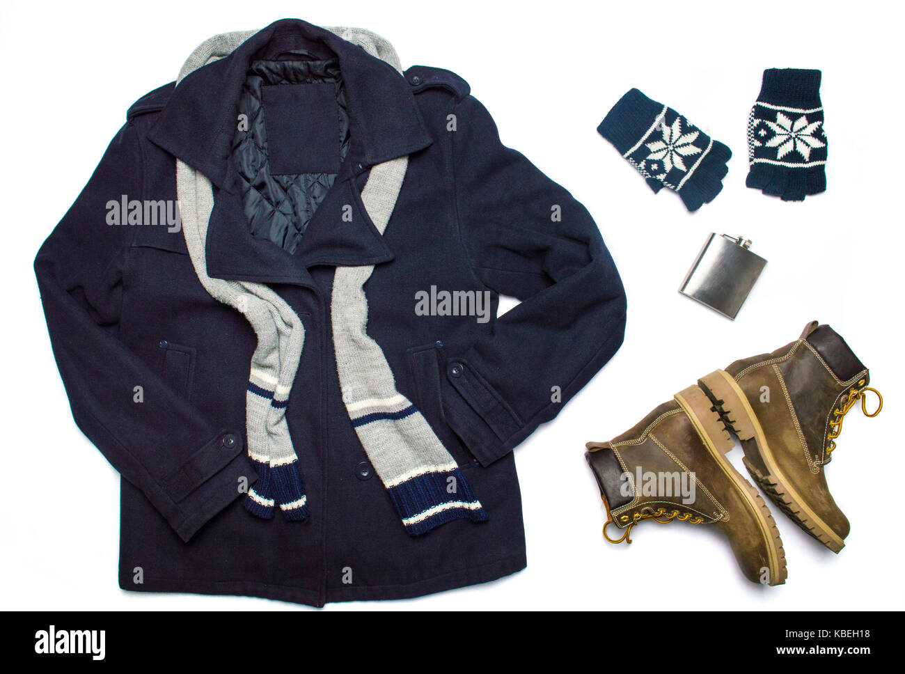 Winter männliche Mode Accessoires flach Stockfoto