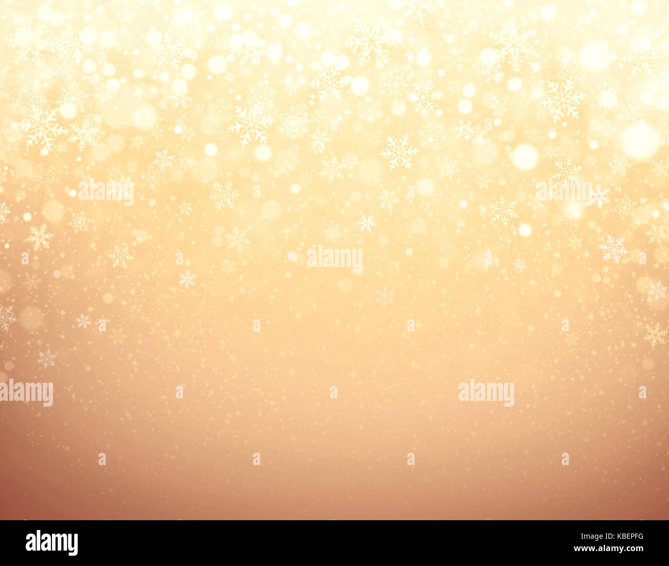 Schneeflocken Formen und Schneefall auf einem gefrorenen Gold Hintergrund - Winter Material Stockfoto