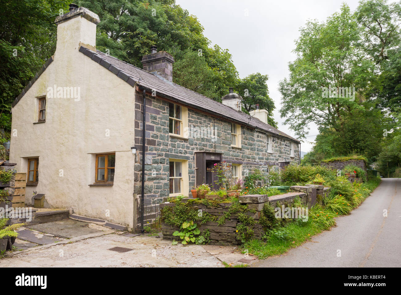 Angrenzenden Hütten, Dinorwic, North Wales UK Stockfoto