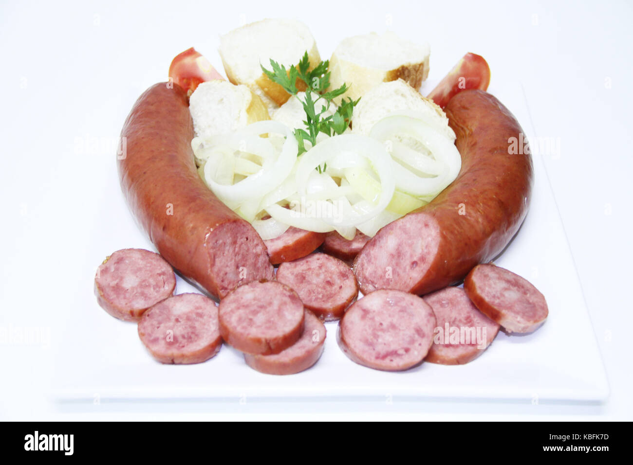 Wurst, Peperoni, Zwiebeln, São Paulo, Brasilien. Stockfoto