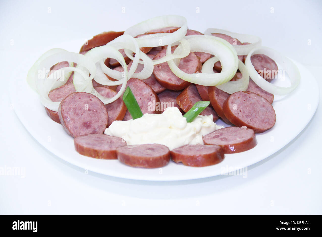 Wurst, Peperoni, Zwiebeln, São Paulo, Brasilien. Stockfoto