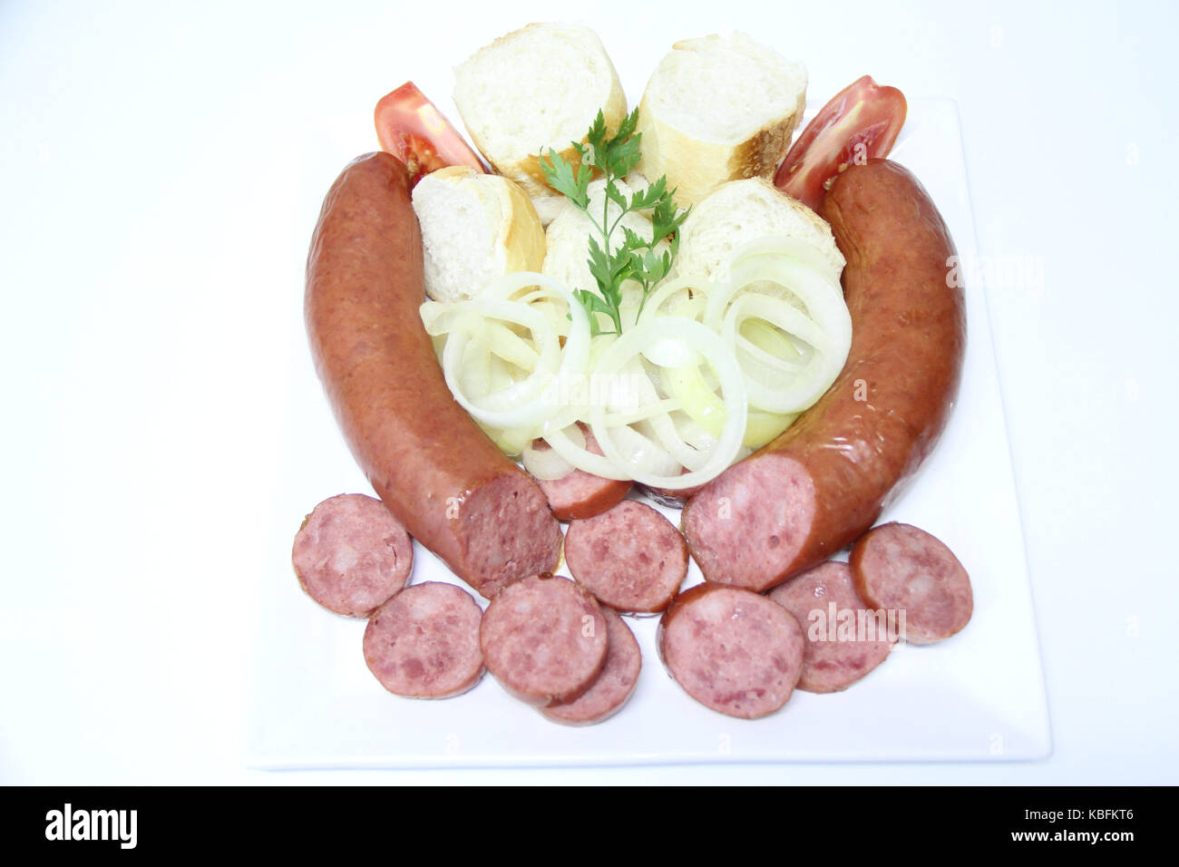 Wurst, Peperoni, Zwiebeln, São Paulo, Brasilien. Stockfoto