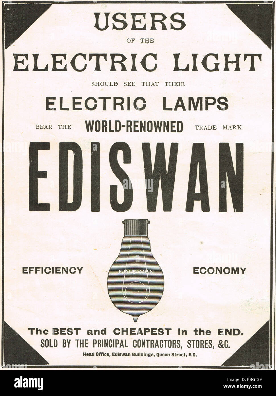 Ediswan Glühbirnen Advert, 1899 Stockfoto