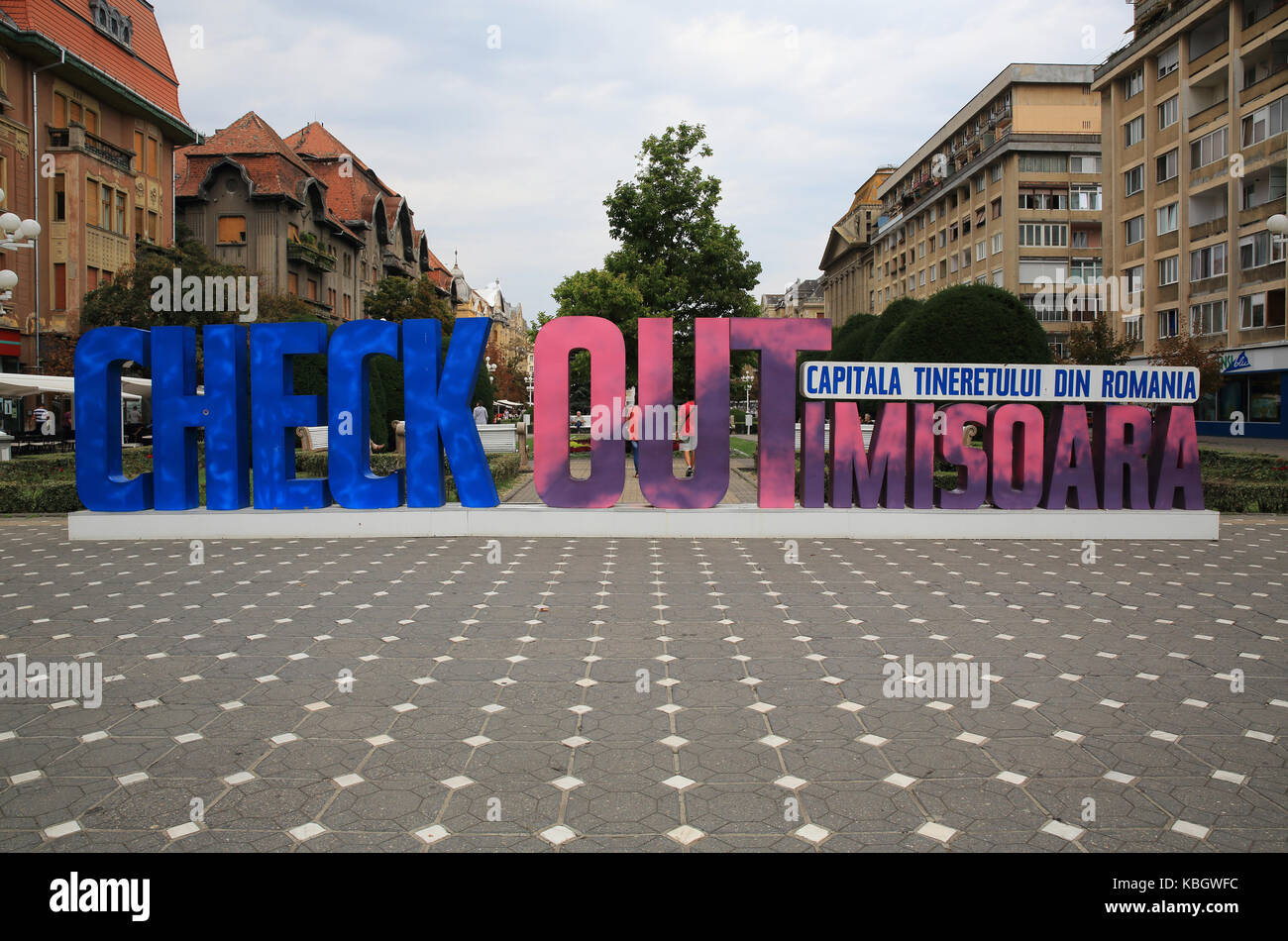 Timisoara anmelden Victory Square, in der Stadt, West Rumänien Stockfoto