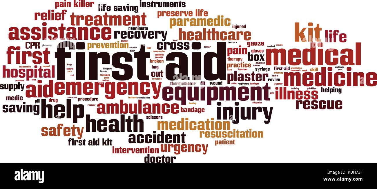 Erste Hilfe Wort cloud Konzept. Vector Illustration Stock Vektor