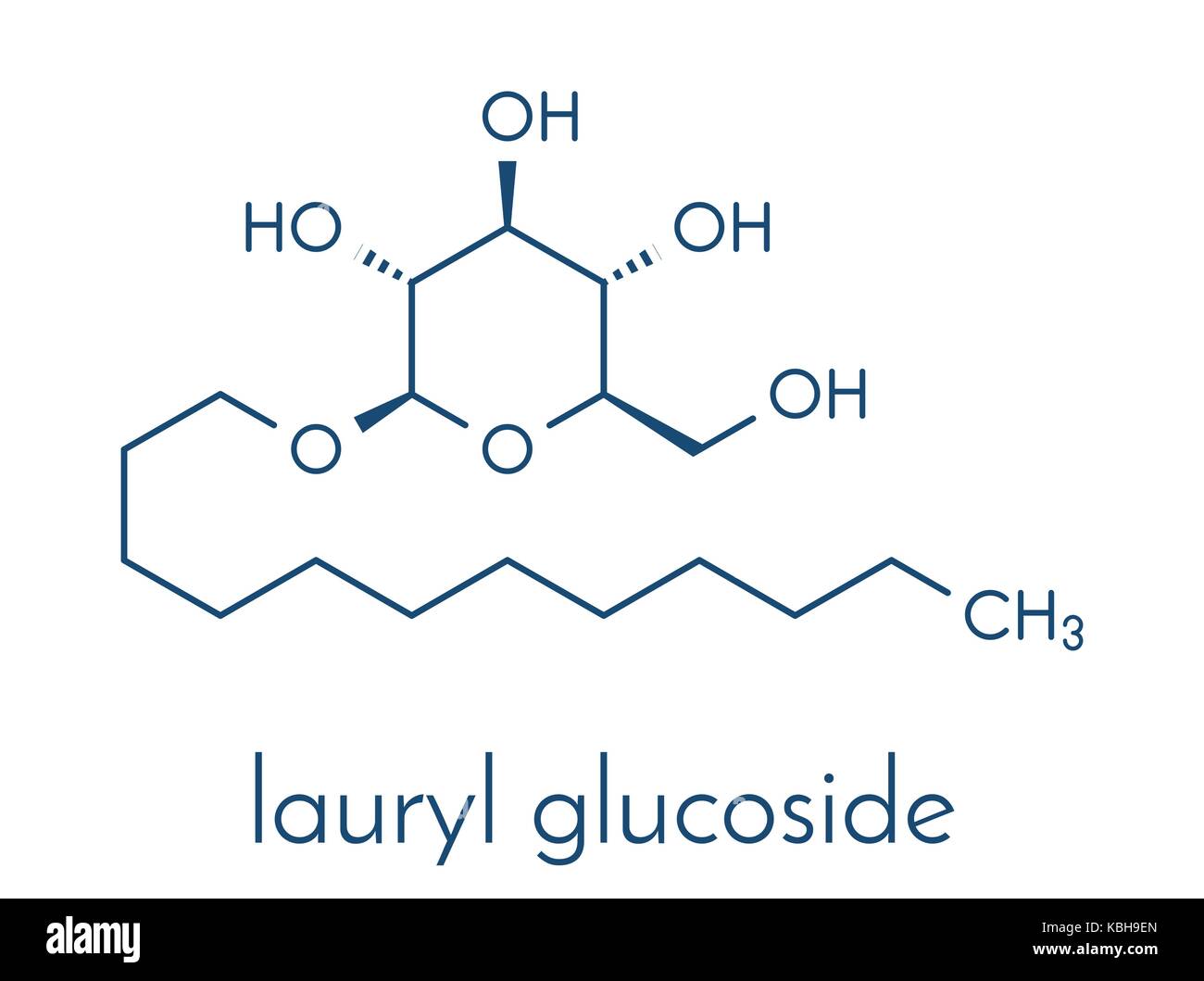 Lauryl glucoside (dodecyl glucosid) nichtionischen Tensiden Molekül. Milden Reinigungsmittel, häufig in Kosmetika, Shampoo, etc. Glycoside hergestellt von La Stock Vektor