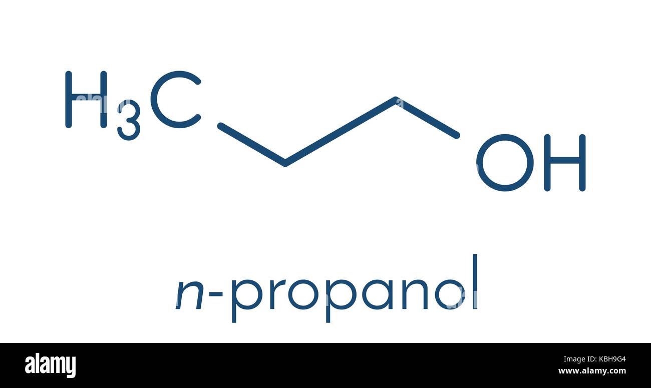 Propanol (nPropanol) Lösungsmittel Molekül. Skelettmuskulatur Formel