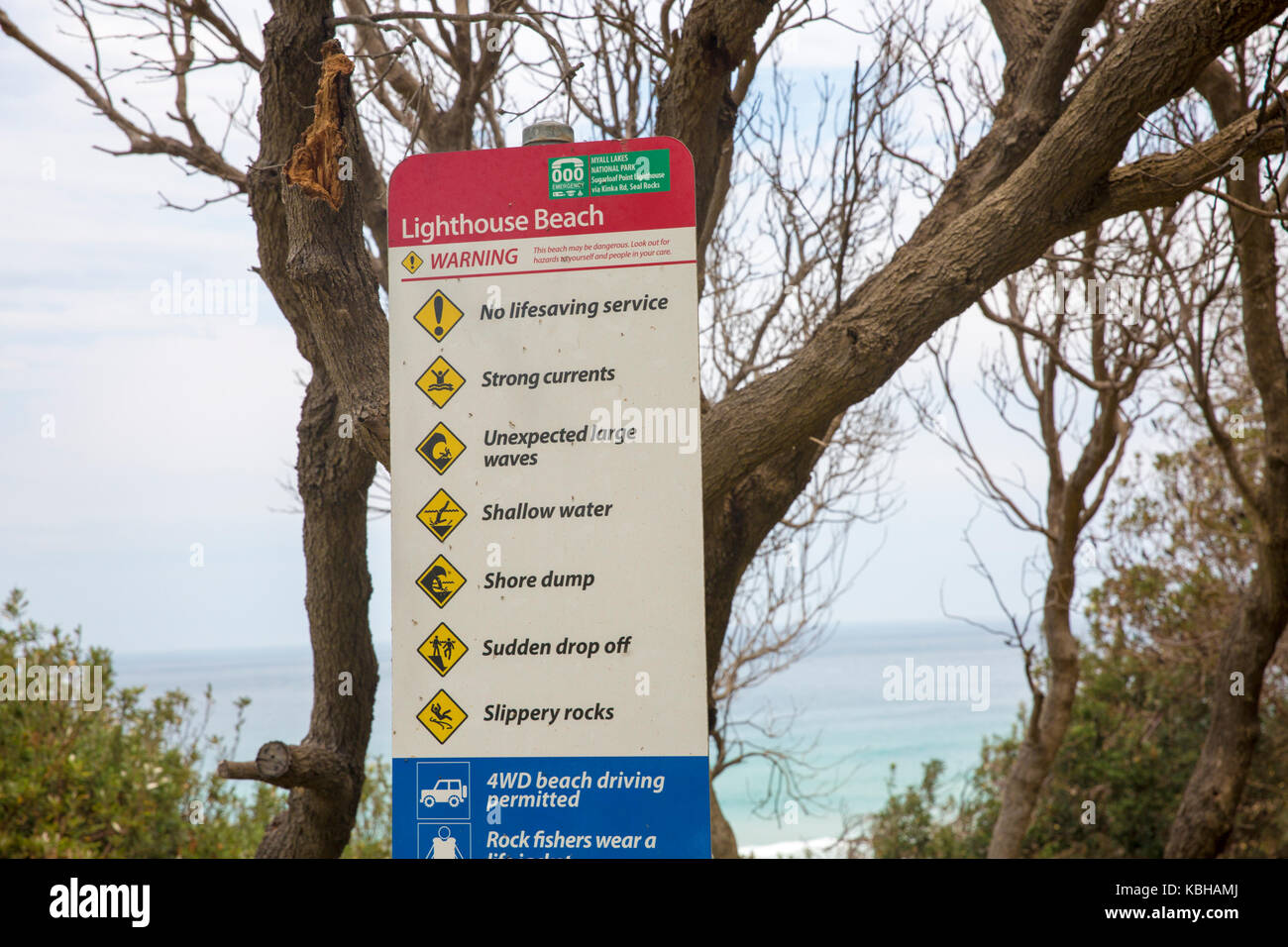 Zeichen für Lighthouse Beach bei Seal Rocks in der Mitte der Nordküste von New South Wales, Australien Stockfoto