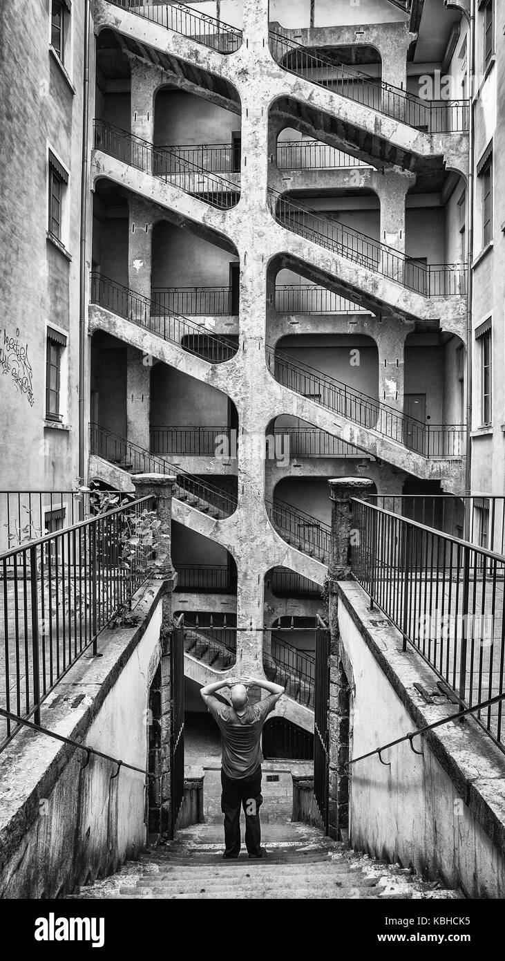 Cour des Voraces, Lyon, Frankreich Stockfoto