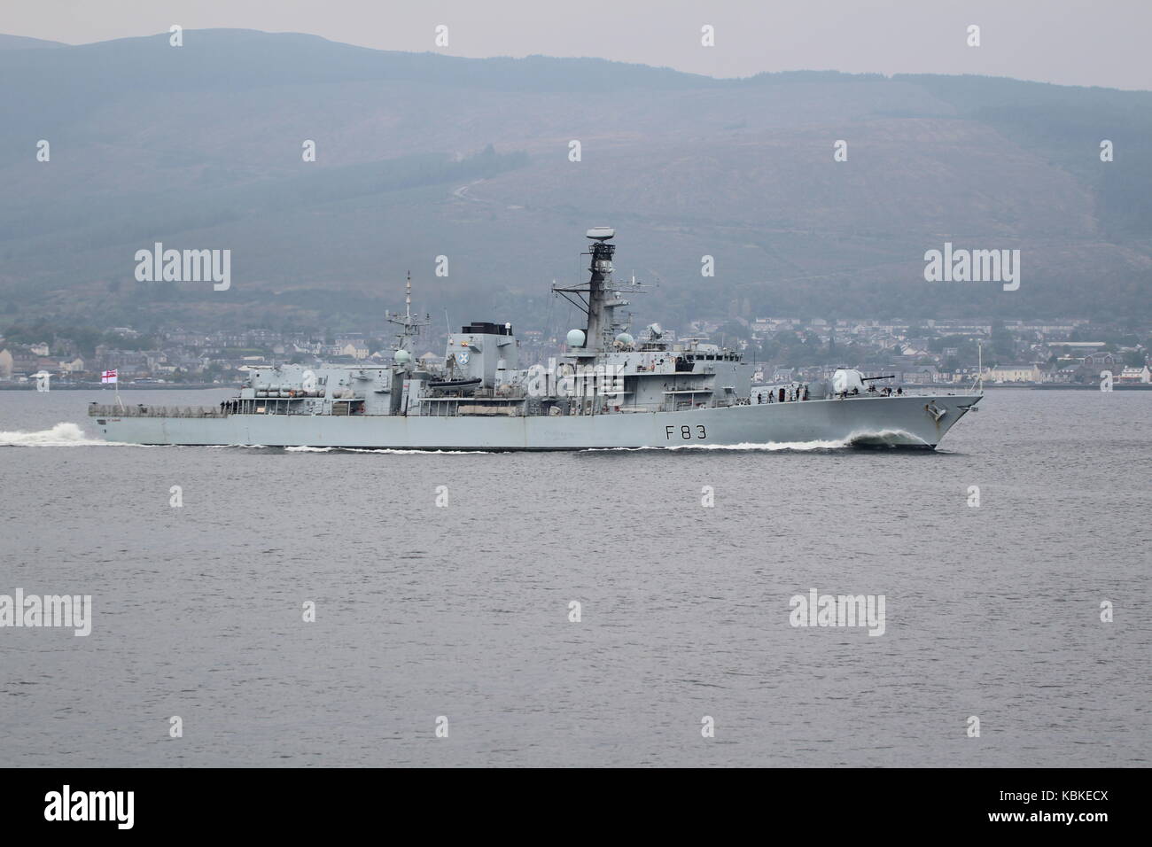 HMS St Albans (F83), ein Herzog - Klasse (oder Typ 23) Fregatte von der Royal Navy betrieben, vorbei an Gourock bei der Ankunft für Übung gemeinsame Krieger 17-2. Stockfoto