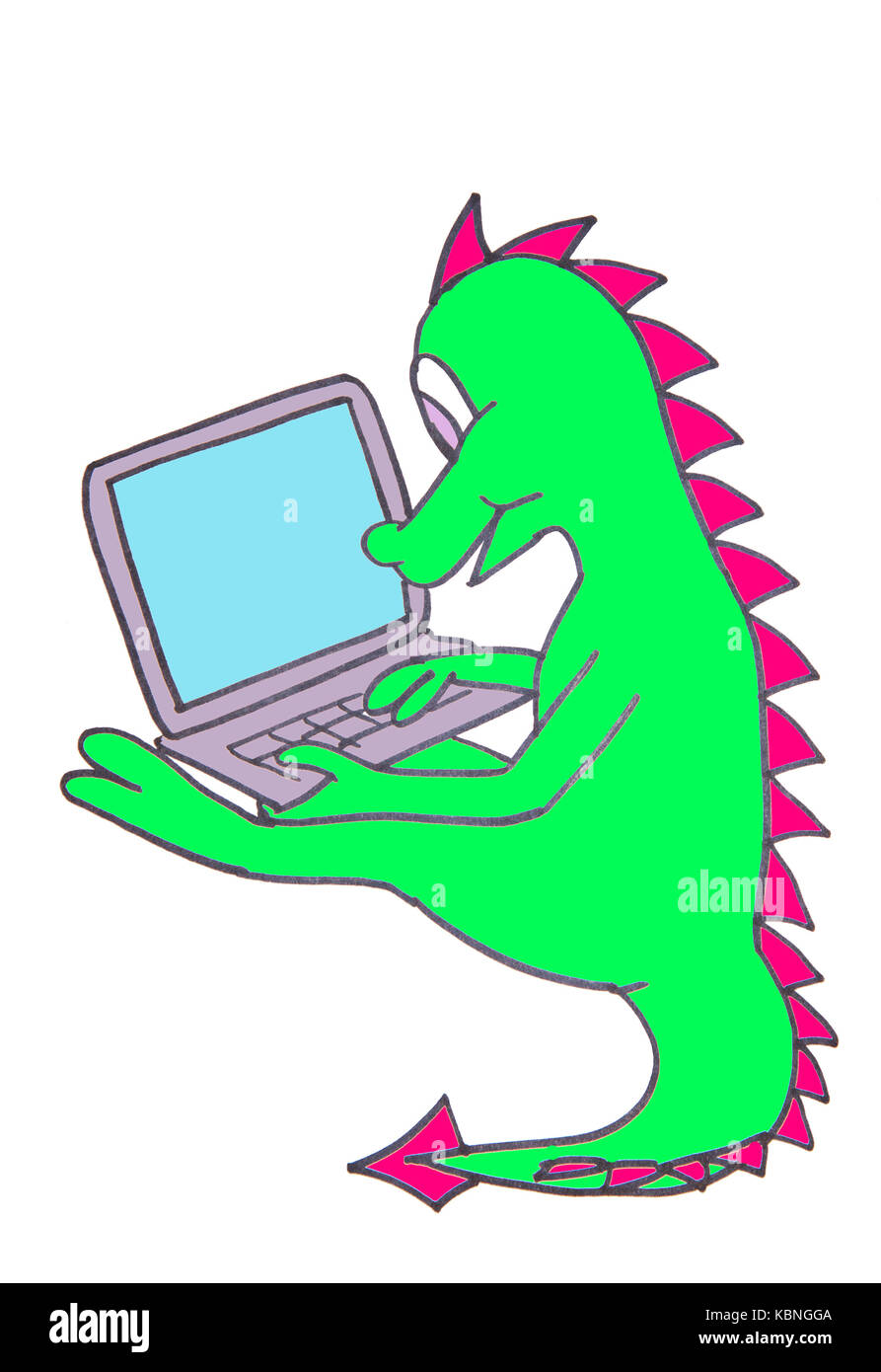 Baby Dragon können Sie über den Computer. Abbildung. Stockfoto