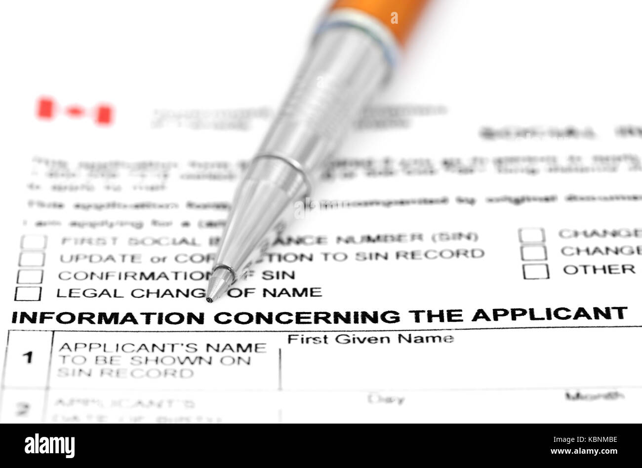 Visa Application Form mit einem Kugelschreiber Stockfoto