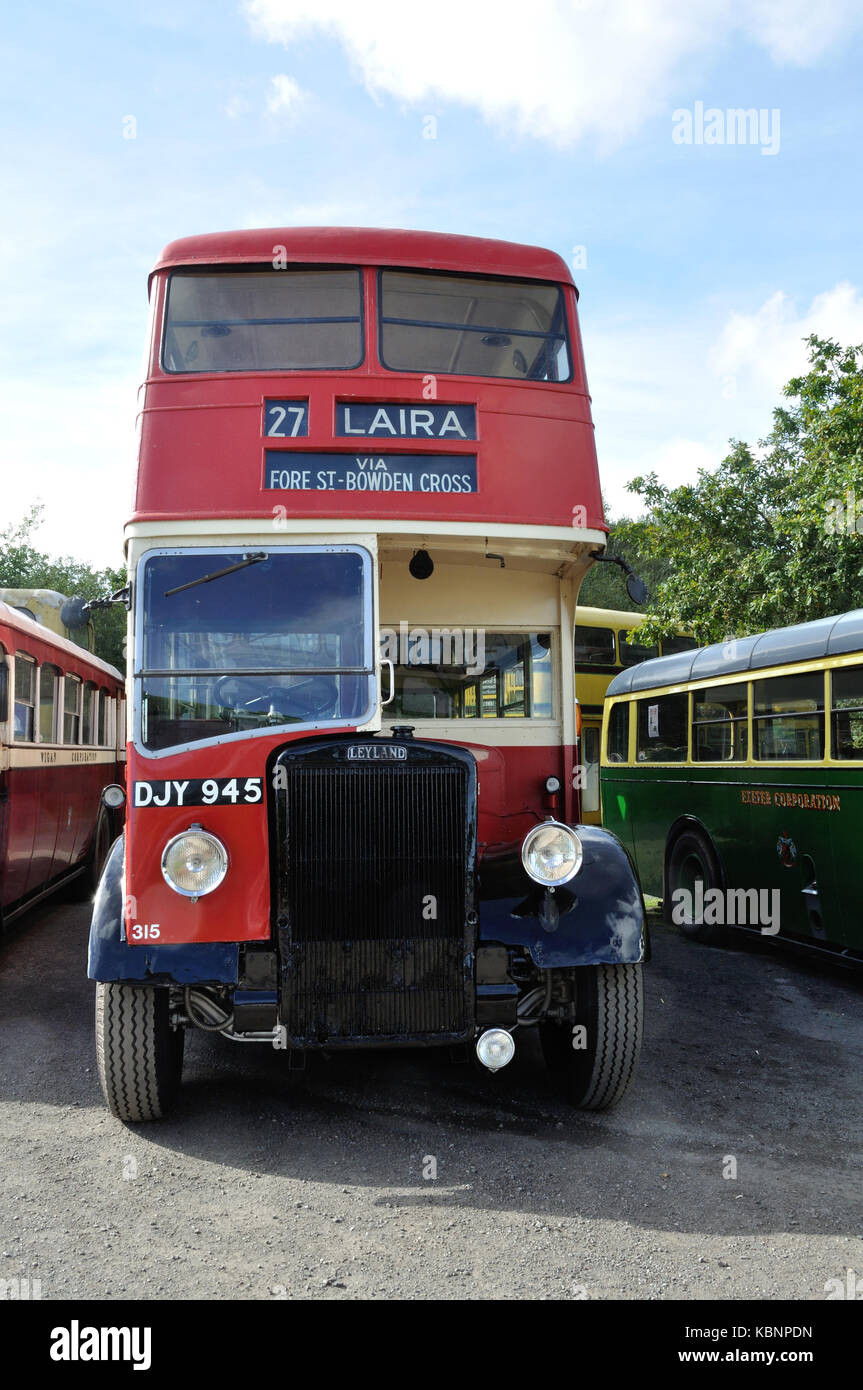 Ehemalige Plymouth City Transport Leyland Titan PD 2/1 liegt im Westen von England Transport Sammlung Tag der offenen Tür bei Winkleigh am 6. Oktober 2013 gesehen Stockfoto