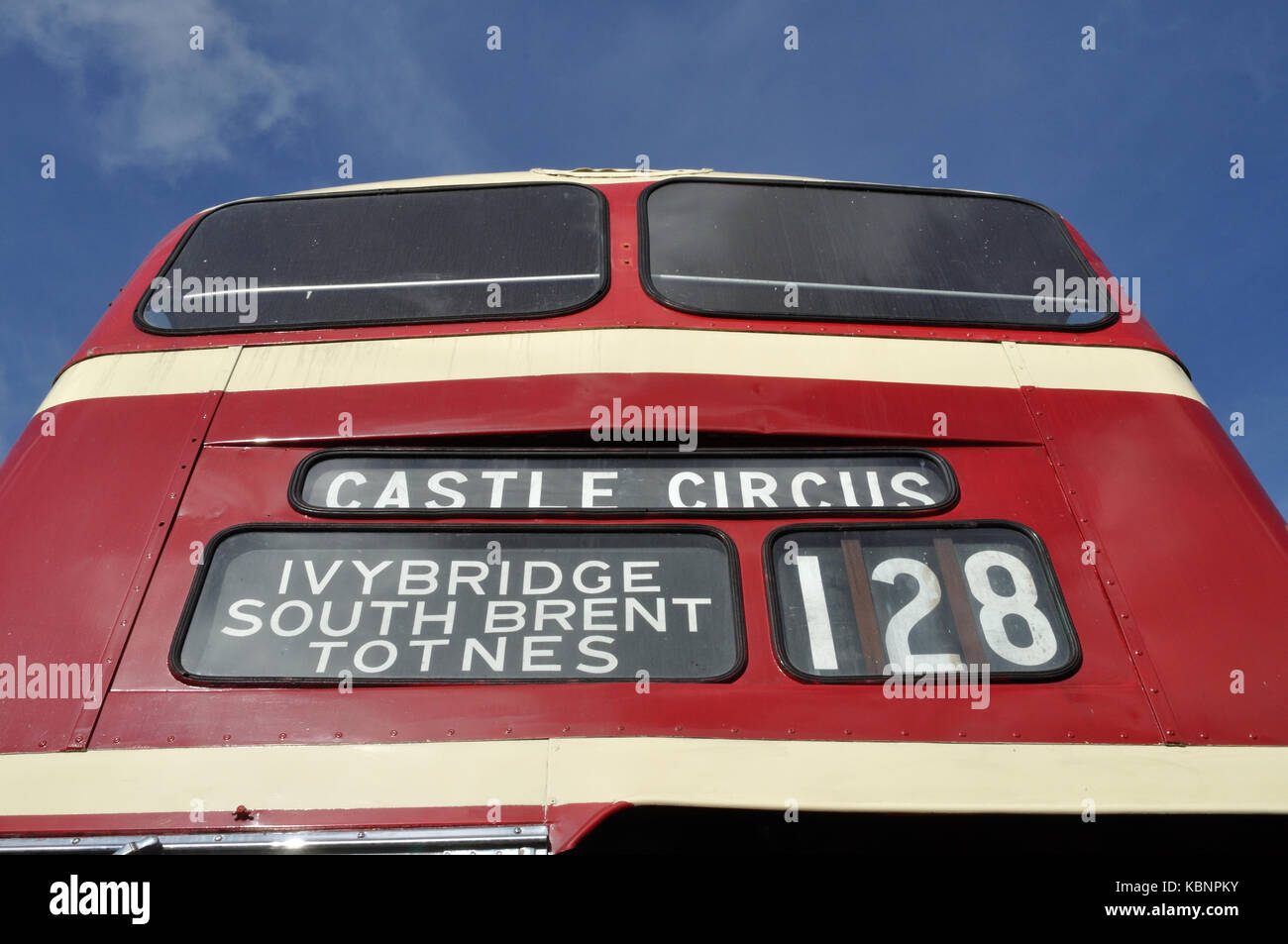 Der Bildschirm Ziel der erhaltenen Devon Allgemeine AEC Regent ROD 765 im Westen von England Transport Sammlung Tag der Offenen Tür am 6. Oktober 2013 zu sehen ist. Stockfoto