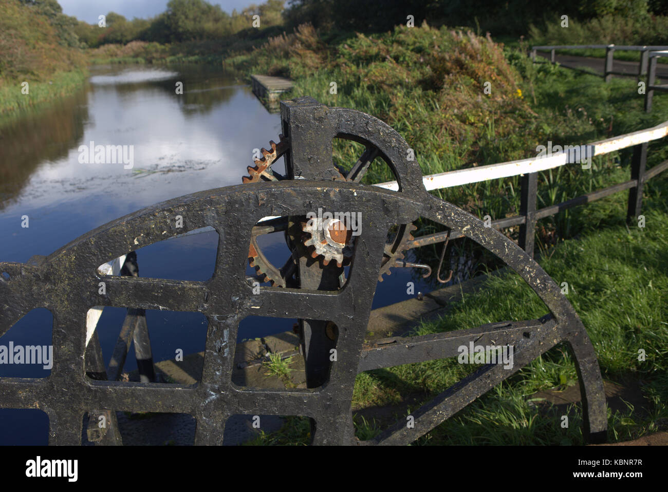 Forth und Clyde Kanal Klappbrücke Zugbrücke Mechanismus knightswood blairdardie Stockfoto