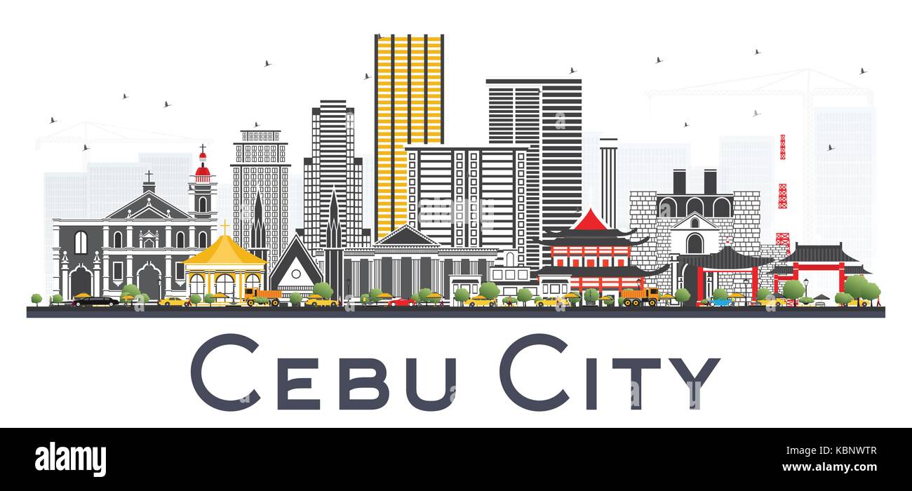 Philippinen Cebu City Skyline mit grauen Gebäude isoliert auf weißem Hintergrund. Vector Illustration. Business Travel und Tourismus Abbildung Stock Vektor